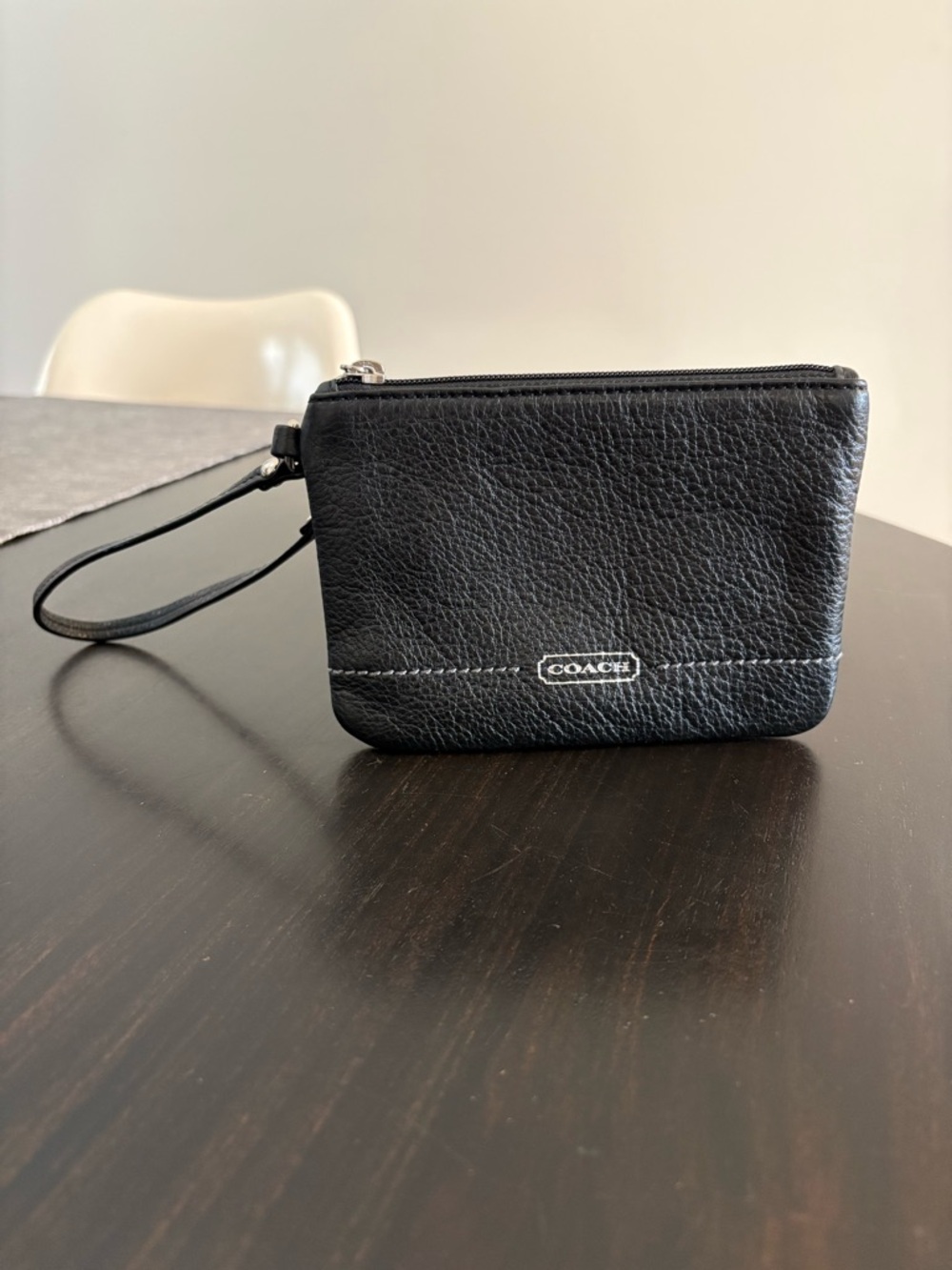 Coach Black Pebbled Leather Zip Wristlet